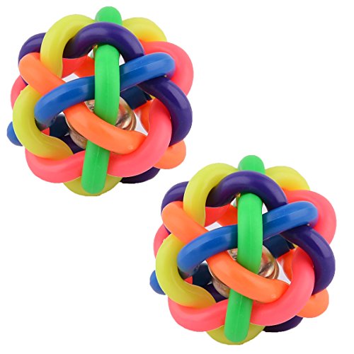 Ruilogod Kunststoff Hund Kauen Spielzeug Strand Geflochtene Ball Bell 7,5 cm Dia 2pcs Multicolor von Ruilogod