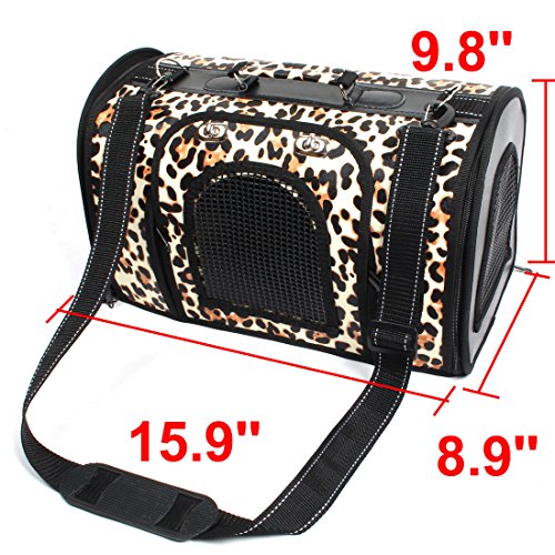 Ruilogod Leopard Muster Outdoor Camping Pet Pet Welpen Katze Reißverschluss Tragbare Trainingsträger Tragen Kennel Handtasche 40,5 x 22,5 x 25 cm von Ruilogod