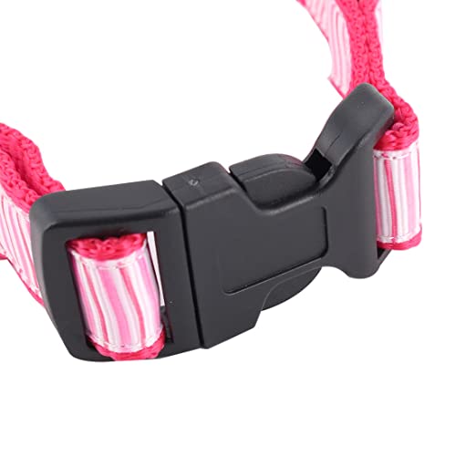 Ruilogod Nylon Haustier Hund Streifen Muster Einstellbare Schnalle Strap Gürtel Hals Kragen Magenta von Ruilogod