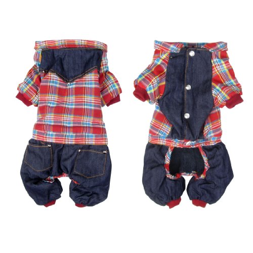 Ruilogod Plüsch-Futter Hund Overall-Mantel-Denim-Hosen Hund Bekleidung Rot M von Ruilogod