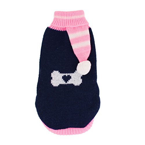 Ruilogod Pom Pom Knit gerippten Bündchen Haustier-Kleidung Sweater M Dunkelblau Rosa von Ruilogod