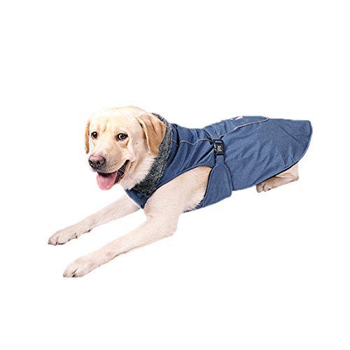 Ruilogod Reflektierende wasserdichte Hundeweste Jacke kleidet weicher warmes Fleecefutter Hundemantel Professionelle Winter-Hundesportbekleidung Blau XXXL von Ruilogod