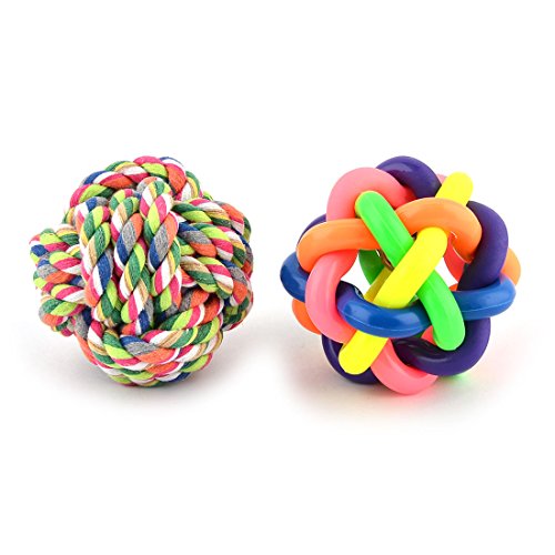 Ruilogod Rubber Jingle Bell Play Ball Woven Knoten Seil Spielzeug Haustier Hund Cord 2 in 1 von Ruilogod