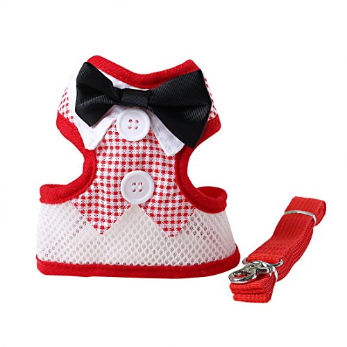 Ruilogod Weiche Mesh Bowtie Gentleman Anzug Smoking Dog Gurness Weste gepolstert für kleine Katze Welpen Haustier mit Leine Griff rotes Gitter s von Ruilogod