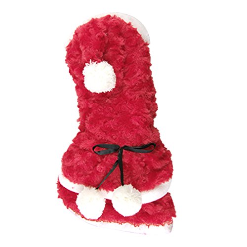 Ruilogod Weißer Saum Pom Ball Red Plüsch Hund Weihnachten mit Kapuze Kleidung s von Ruilogod