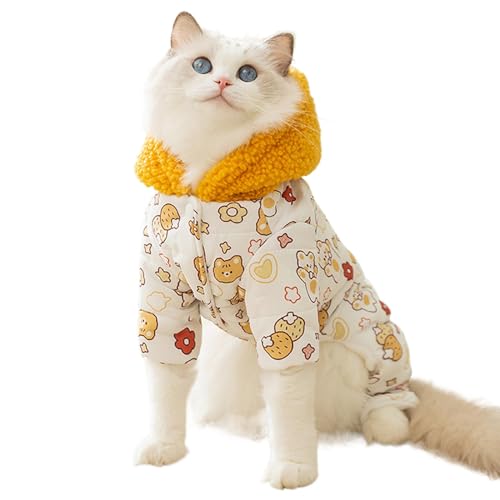 Haarlose Katzenmantel-Kapuzenpullover, warme Katzenmanteljacke | Herbstliche Welpen-Outfits, Katzen-Hunde-Kleidung | Katzen-Kapuzenmantel mit Tiermuster für kaltes Wetter, für haarlose von Ruilonghai