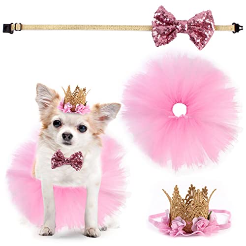 Ruiqas Hunde-Tutu, Rock, Fliege, Krone, Hut, Set, Geburtstagsparty-Zubehör für Haustiere, Rock, Hochzeit, Outfit, Welpen, Kostüm für kleine und mittelgroße Hunde von Ruiqas