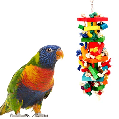 Ruiqas Papageien-Spielzeug aus Holz, Kauspielzeug für Vögel, beißen, Bunte Knoten, Spielzeug für graue große mittelgroße Papageien, Blöcke von Ruiqas