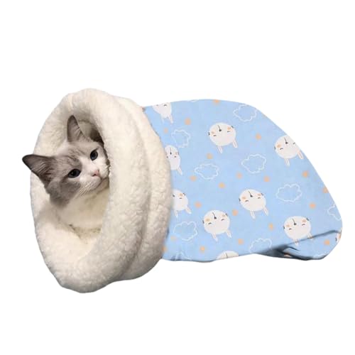 Ruiyete Katzenschlafsack, Schlafsack Für Katzen, Cat Bed Cave, Self Warming Cat Bed, Cute Cat Sleeping Bag for Indoor Cats, 360° Halbgeschlossene Schlafmatte für Haustiere, Blue, L(54 * 45cm) von Ruiyete