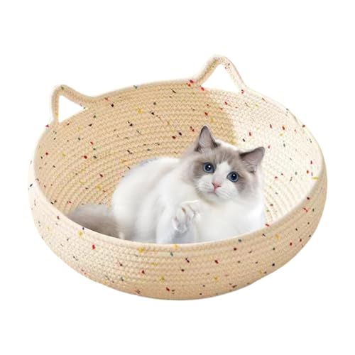 Rukjmqi Katzenbett Aus Baumwollseil - 35CM Katzenbett Geflochtenes, Haustier Katzenbett Beige,Katzennestchen Geflochtenes,Katzenbett Sommer,Haustier Schlafsack Für Katzen Und Kleine Hunde 40cm, von Rukjmqi