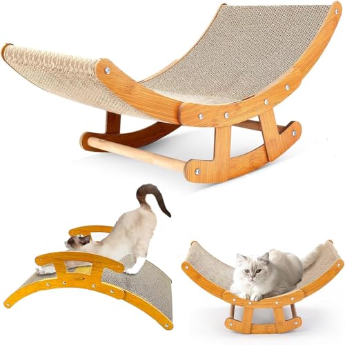 Katzen Kratzbrett, Kratzbaum für Katzen, 2-in-1 Schaukelstuhl Karton Kratz Pads,Doppelseitig Katzen Kratzmatte 50 * 22 * 11cm, Holzstruktur Kitty Lounge Bett,Haltbarer Karton Katzenlieg von Rukuapid