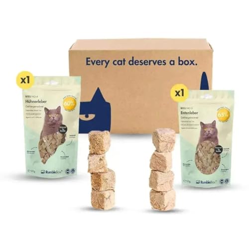 Gefriergetrocknete Katzensnacks – RumbleBox Sparbox Lebergenuss, 100% Hühner- & Entenleber – natürliche Katzen Leckerlies ohne Zusätze, getreidefrei – 2x50g von RumbleBox