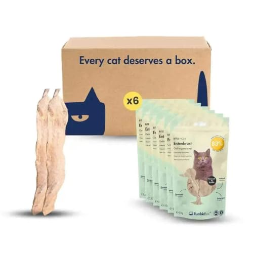 Gefriergetrocknete Katzensnacks – RumbleBox XXL Sparbox Entenbrust, 100% ganze Entenbrust, natürliche Zahnputzflocken für Katzen, gesunde Katzen Snacks ohne künstliche Zusätze – 6x50g von RumbleBox