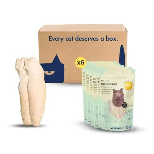 Gefriergetrocknete Katzensnacks – RumbleBox XXL Sparbox Hähnchenbrust, 100% ganze Hühnerbrust, natürliche Zahnputzflocken für Katzen, gesunde Katzen Snacks ohne künstliche Zusätze – 6x50g von RumbleBox