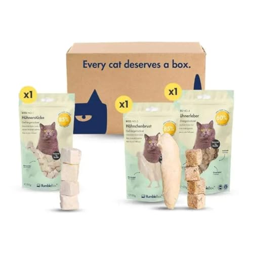 RumbleBox Katzen leckerlies Sparbox Premium 100% Huhn Gefriergetrocknete Katzensnacks 3x50g von RumbleBox