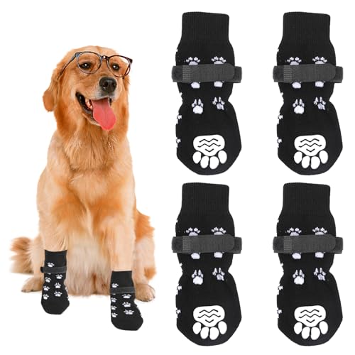 4 Stück Indoor Anti-Rutsch Socken für Hunde, Antirutschsocken Hund Katzen Anti-Rutsch-Hundesocken für Hartholzböden, Haftsocken Pfotenschutz für Drinnen Anti Slip Paw Protectoren für Tiere (M) von Rumgug