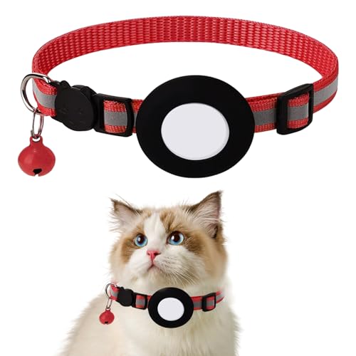 Katzenhalsband mit Halter und Glocke Reflektierendes Kompatibel mit Katzen Tracker Halsband Katze mit Sicherheitsschnalle Größenverstellbar Nylonband Bequem GPS Nicht Inbegriffen (Set B) von Rumgug