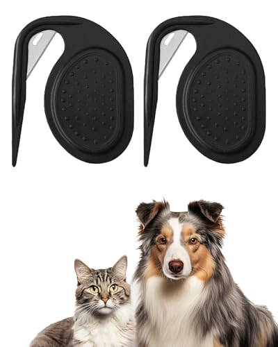 Entfilzungsmesser Katze, 2pcs Kompakt Rutschfest Schwarz Entfilzungsmesser Katze mit Stahlklinge, Entfernen von Verfilzten und Losen Haaren, Geeignet für Mittelhaarige bis Langhaarige Katzen und Hunde von Rumicet