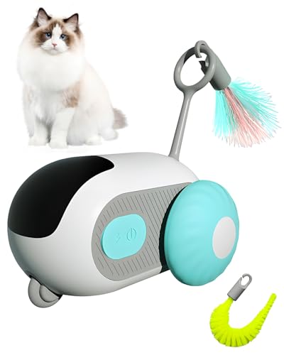 Interaktives Katzenspielzeug für Hauskatzen, 2-Modi USB-C-Aufladung Blau Katzenspielzeug mit Fernbedienung, Automatisches Drehen, Leicht zu Reinigen Interaktives Katzenspielzeug Mit Ladekabel von Rumicet