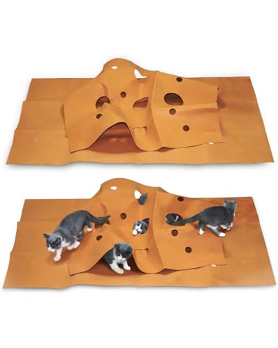 Katzenteppich Katzentunnel Katzenspielzeug, Langlebig Wasserdicht Bissfest Spielmatte Katze, 120 * 90CM Orange Katzen Spielmatte Interaktive Trainingsmatte von Rumicet