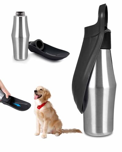 Tragbare Wasserflasche für Hund und Katze, 750ml Antibakterielle Wasserflasche aus Edelstahl, Faltbarer Wasserspender für Reisen und Spaziergänge im Freien, Schwarz von Rumicet