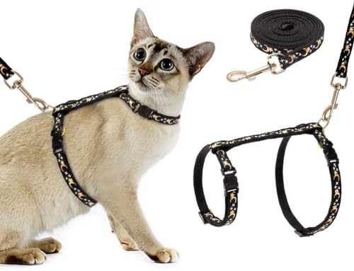 Katzengeschirr mit Leine verstellbar Reflektierendgeschirr für Katze ausbruchsicher Brustgurt mit Sicherheitsschnalle Cat Harness für Spaziergänge Katzenweste Schwarz für mittel und große Kätzchen von RunFar shop