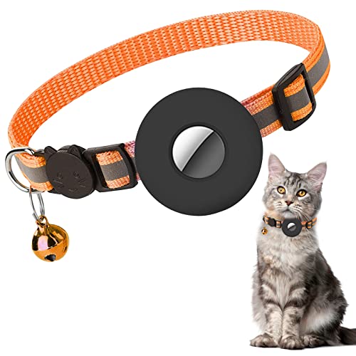 Katzenhalsband für Airtag, Reflektierendes Katzenhalsband mit Glocke und Sicherheitsschnalle, kompatibel für Apple Airtag, Kätzchenhalsband mit Airtag-Halter Wasserdichtem Verstellbar 22–35 cm von Runmeihe