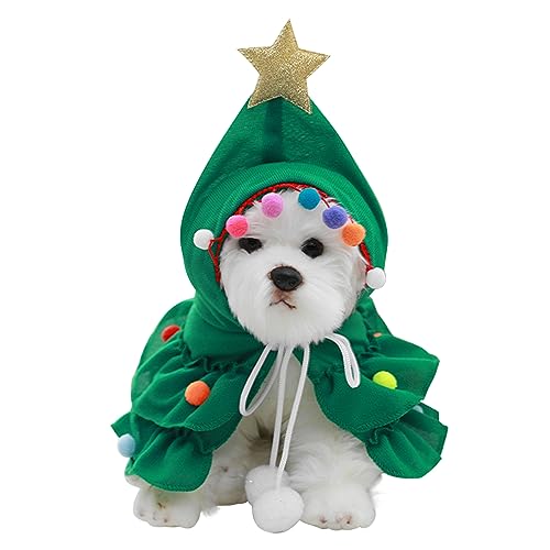 Runstarshow Hund Weihnachten Outfit Katze Weihnachtskostüm Hundekleidung Weihnachtsbaum Haustiere Umhang Weihnachten Umhang Verkleidung Cosplay Halloween Kostüme Hundekleid Karneval Outfits von Runstarshow