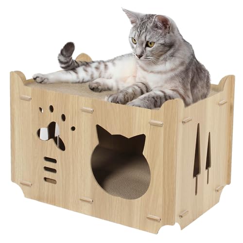 RuoYang Katzenhäuser für Indoor-Katzen, doppellagiges überlagertes Katzennest, Katzenwürfel, einfach zu montieren, mehrere Belüftungsöffnungen und Kratzbrett, Indoor-Unterschlupf für mittelgroße von Ruoyang