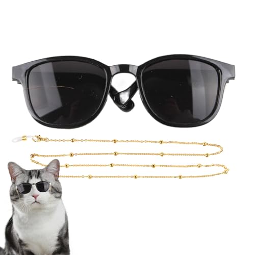 Brille für Katzen und Hunde, mit Kette für Haustiere, Katzen, Hunde, Foto-Requisiten, für drinnen und draußen, Rollenspiel, Freude, Kopfbedeckung für 6,8 kg, Welpen für Halloween, Weihnachten von Rurunklee