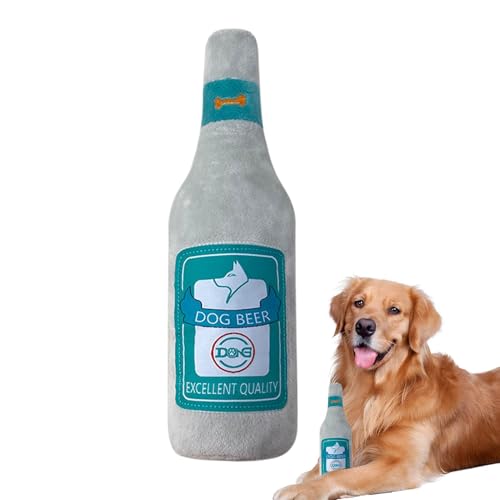 Hundespielzeug mit Plüschflasche, gefüllte Bierflasche, Quietschspielzeug für Hunde, interaktive Spiele, Welpenzahnen für kleine, mittelgroße und große Rassen von Rurunklee