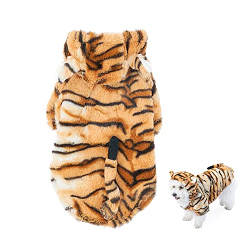 Rurunklee Halloween-Kostüm für Hunde, Tiger, Cosplay-Kleidung für Haustiere, Mantel mit Kapuze für Katzen, warme Winterkleidung, lustige Uniform für Haustiere von Rurunklee