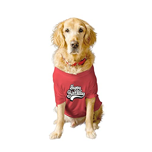 Ruse - Basic Crew Neck Happy Birthday Bedruckte halbe Ärmel/Bekleidung/Kleidung/T-Shirt Geschenk für Hunde.Farbe-Poppy Red//Large (Full Grown Desi/Stray, Dobermann usw.) von Ruse