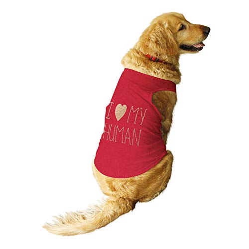 Ruse - Sommer-Hunde-T-Shirt mit Aufschrift "I Love My Human Foil Edition", bedruckt, Rundhalsausschnitt, ärmellos, Weste, Tank/T-Shirt/Bekleidung/Kleidung für Hunde, Mohnrot/Gold/Größe L von Ruse