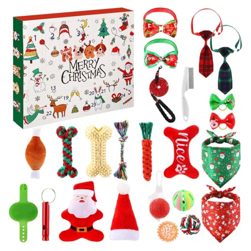 Adventskalender für Hunde, Weihnachts-Countdown-Kalender für Hunde, Zahnungsspielzeug, interaktives Weihnachts-Hundespielzeug, quietschendes Hundespielzeug-Set für kleine, mittelgroße und große Hunde von Ruwshuuk