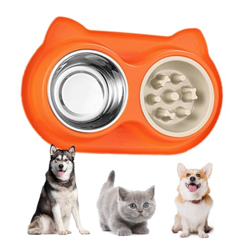 Ruwshuuk Doppelter Futternapf für Haustiere – Futter und Wasser Pet Feeder Futterbehälter – Anti-Erstickungs-Design, langsames Fressen Welpen-Doppel-Futterspender, abnehmbar für Indoor-Katzen und von Ruwshuuk