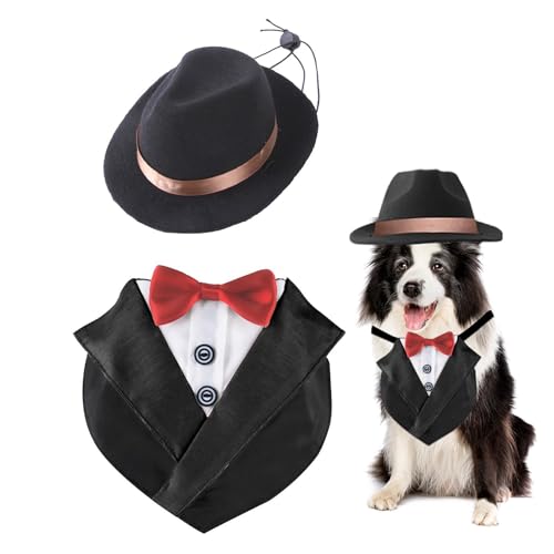 Ruwshuuk Formaler Hunde-, Hunde-Outfit für die Hochzeit - Formelle Hochzeitskleidung für Hunde mit Hut,Verstellbarer Hunde-zum Verlobungsgeburtstag für große und mittelgroße Hunde von Ruwshuuk