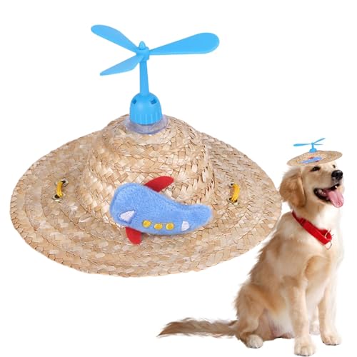 Ruwshuuk Hunde-Sombrero-Hut, Hüte für Katzen, Kreative Hundestrohhüte mit Propeller, Sonnenhut für Welpen, verstellbarer Sombrero-Hut für kleine Hunde, mexikanische Party-Foto-Requisite für den Sommer von Ruwshuuk