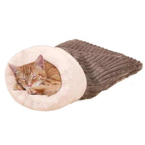 Ruwshuuk Katzensackbett, Katzenkuschelsack, Haustier-Höhle, Schlaf-Kuschelhöhle, Weicher Plüsch, gemütlicher, bequemer großer Katzensack für den Innenbereich für kleine Haustierkaninchen von Ruwshuuk