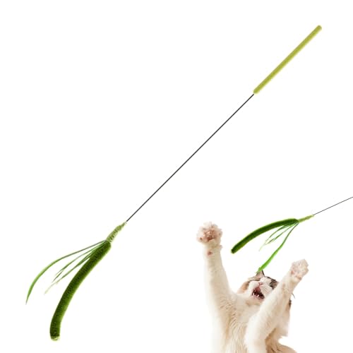 Ruwshuuk Katzenstabspielzeug, Katzenstangenspielzeug - Katze necken Stick simuliert Setaria,Katzenfederstab, Haustierzubehör, Plüschstab in Kunstgrasform für das körperliche Training und Spielen von von Ruwshuuk