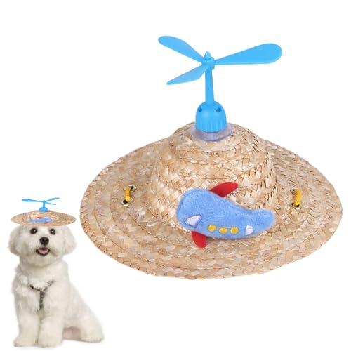 Ruwshuuk Propellermütze für Hunde,Hunde-Sombrero-Mütze - Kreative Hundestrohhüte mit Propeller,Sonnenhut für Welpen, Verstellbarer Sombrero-Hut für kleine Hunde, mexikanische Party-Foto-Requisite für von Ruwshuuk