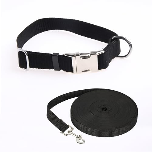 Polyester-Hundehalsband-Set, Halsband und 120 cm passende Leine für mittelgroße und große Hunde, außergewöhnlich elegant und verstellbar, Schwarz von Rwoythk