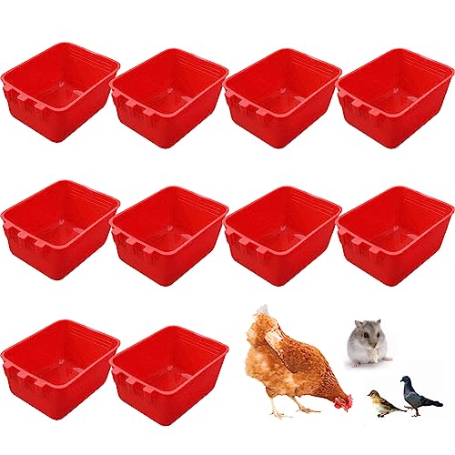 Quadratische Käfig-Becher, Vogelfutterspender, zum Aufhängen, für Vögel, Hühner, Tränke, Wachtelkäfig-Bewässerung, Futternapf für Kaninchen, Tauben, Papageien, Sittiche, Wildfaule, Rot, 10 Stück von Rxsdeni