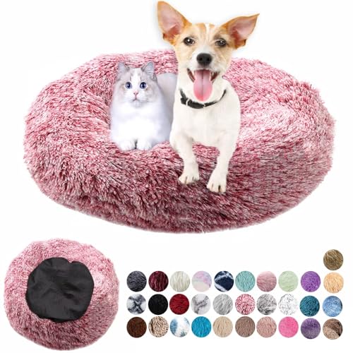 Hundebett Rund Plüsch Hundekissen Weich Warm Hundebetten Anti-Angst, Hundehütte Flauschig Kissen Hundebett Waschbar für Kleine, Mittelgroße, Große Hunde Farbverlauf Rosa 100cm von Ryanbem