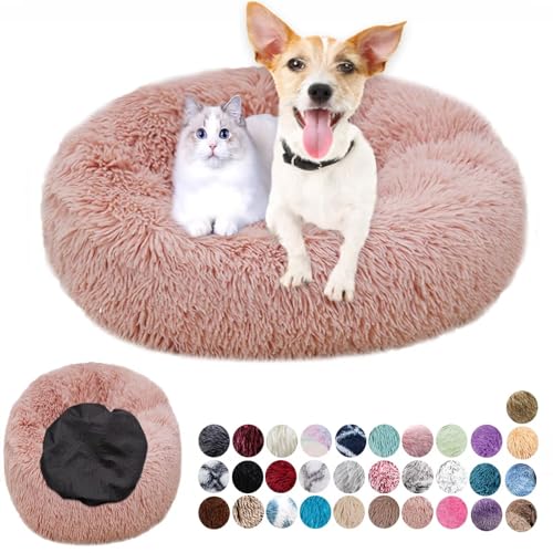 Hundebett Rund Plüsch Hundekissen Weich Warm Hundebetten Anti-Angst, Hundehütte Flauschig Kissen Hundebett Waschbar für Kleine, Mittelgroße, Große Hunde Rosa 40cm von Ryanbem