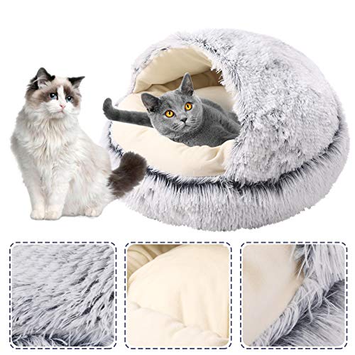 Ryoizen Katzenbett Flauschig Katzenhöhle Weich 2 in 1 Faltbar Kuschelhöhle Katzenschlafsack Plüsch-Katzenbett für Katzen und Welpen von Ryoizen