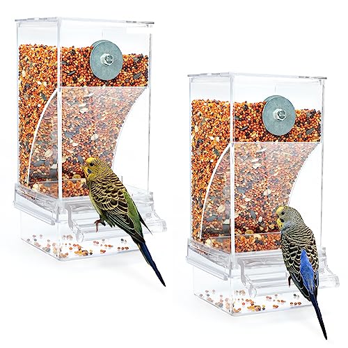 Rypet 2 Stück No Mess Automatische Vogelfutterstation Transparent Futterbehälter Käfig Acryl Papageien Futterspender Zubehör für kleine Vögel Papagei Kakadus Kanarienvögel von Rypet