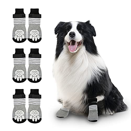 Rypet 3 Paar rutschfeste Hundesocken – Hundegriffsocken mit Riemen, Traktionskontrolle für drinnen auf Hartholzboden, Haustierpfotenschutz für kleine, mittelgroße und große Hunde, M von Rypet