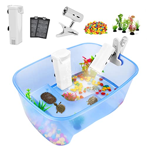 Rypet Baby Turtle Tank Starter Kit - Reptile Terrariums Tortoise Habitat with UV Basking Light Lamp, Water Filter, Rocks, Small Plants, Aquarium Tank for Turtle Frog Hermit Crab Tank Accessories von Rypet