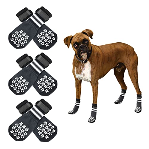 Rypet Doppelseitige rutschfeste Hundesocken, 3 Paar, Hundegriffsocken mit verstellbarem Riemen, Hundesocken für Hartholzböden, Haustierpfotenschutz für kleine, mittelgroße und große Hunde von Rypet